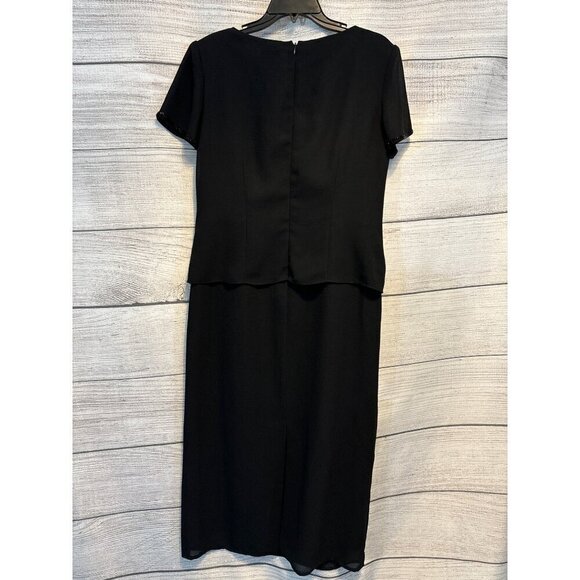 R&M Richards Beaded Black Dress With Sheer Sleeves Size 10 - Picture 4 of 4